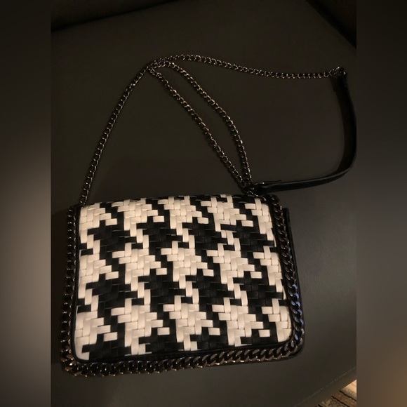 Madison West Houndstooth Cross Body Clutch Purse Black and White - Picture 4 of 6
